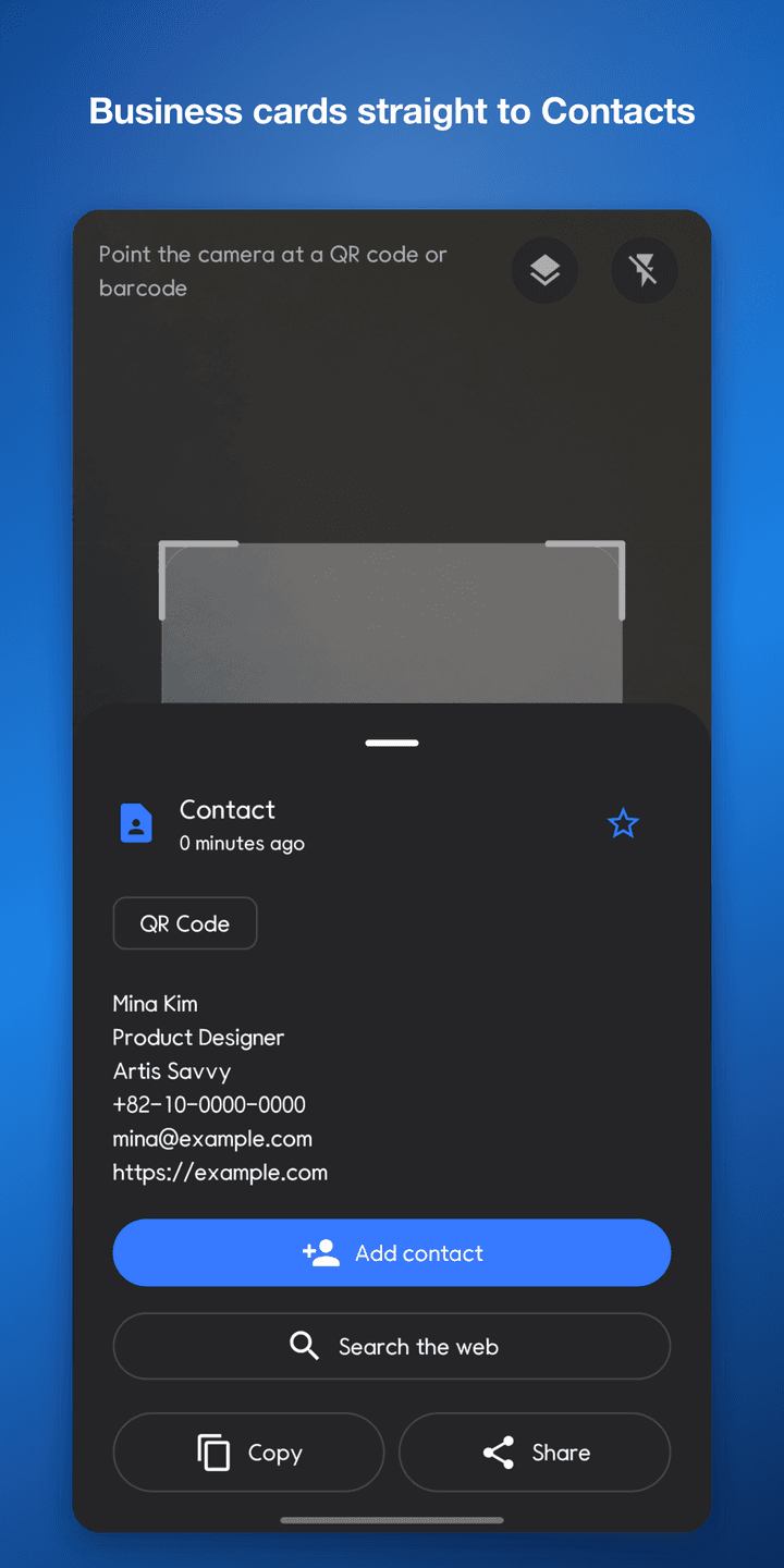 QR Reader X — Contact result