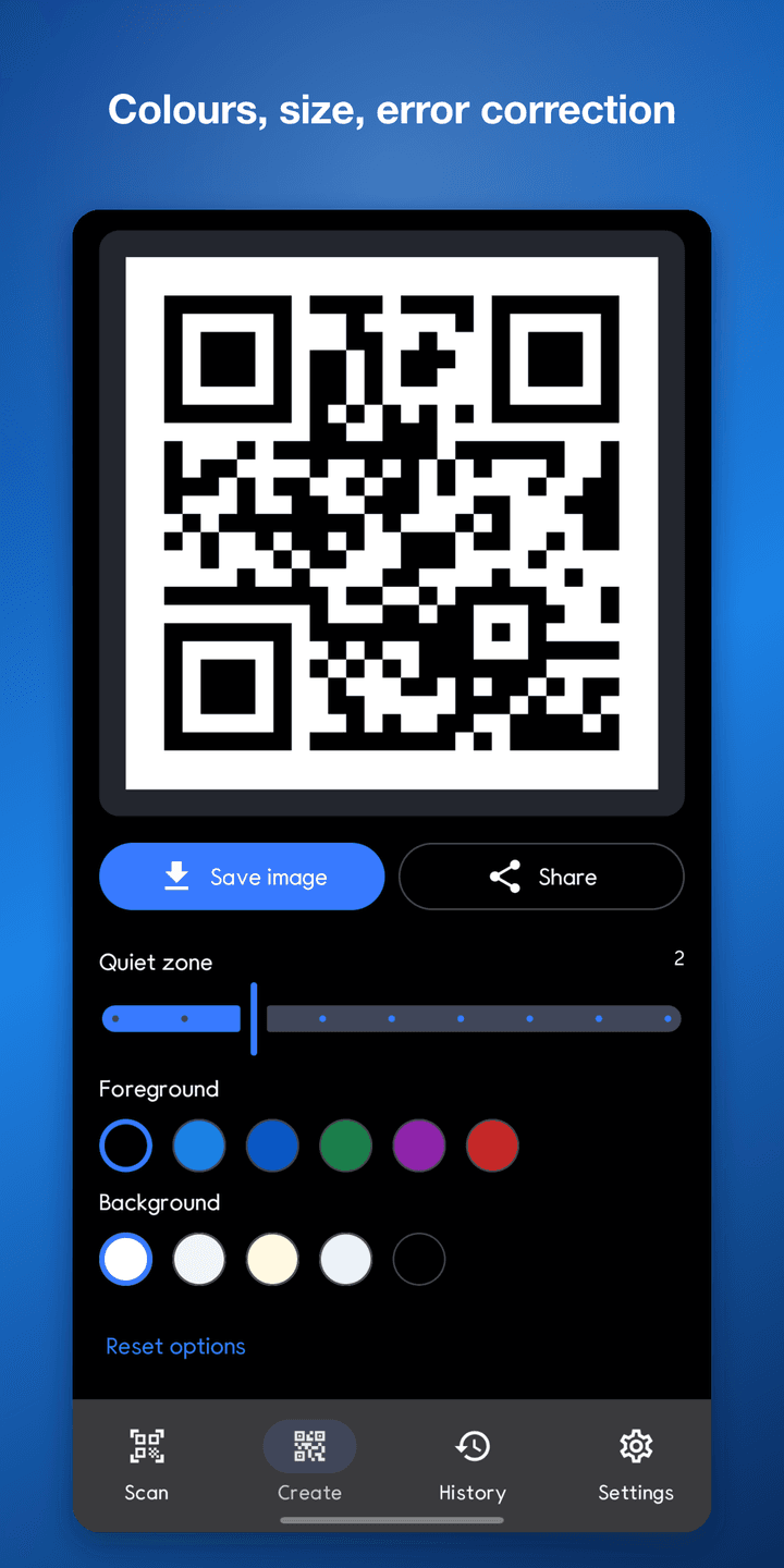 QR Reader X — Creation options