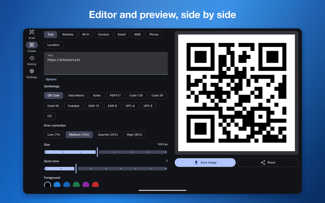 QR Reader X — Creating a code