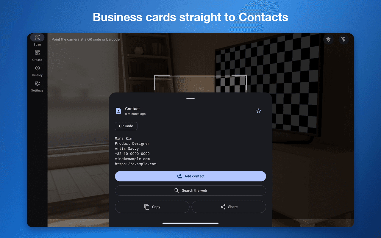 QR Reader X — Contact result