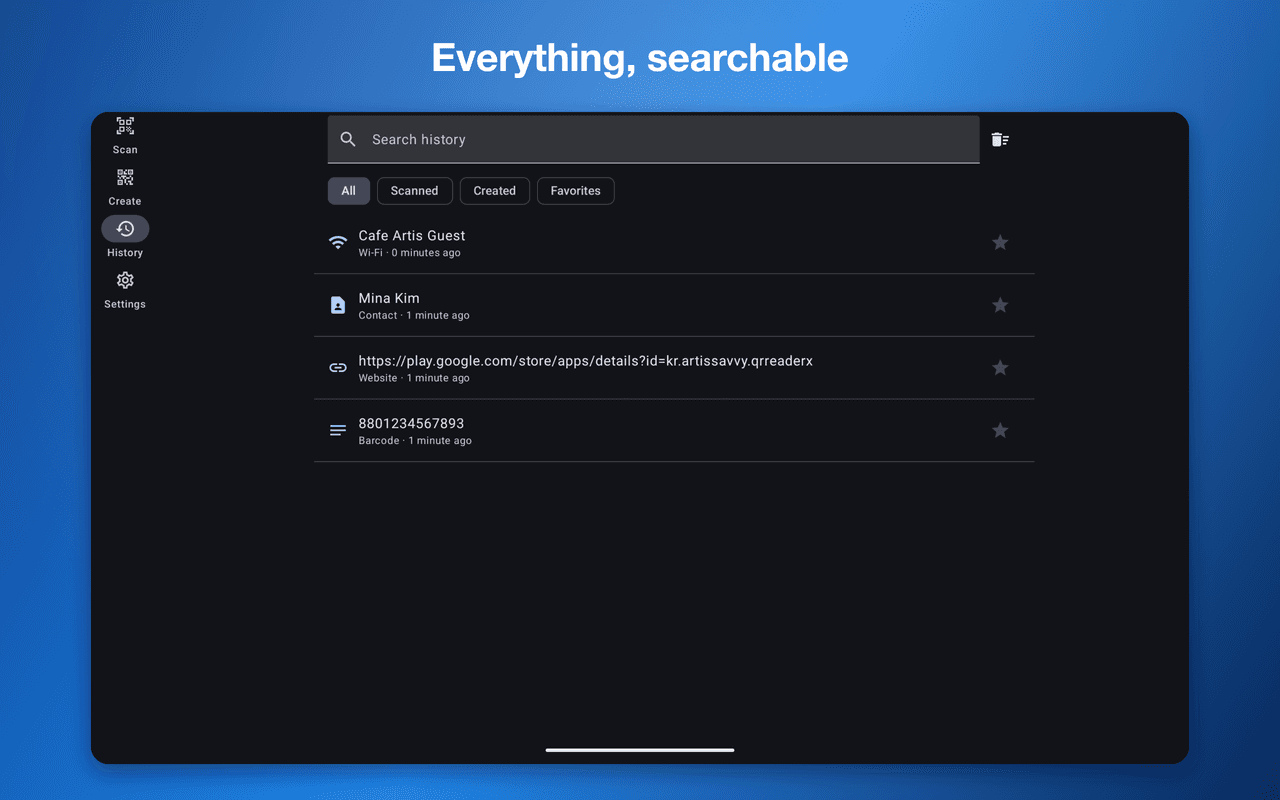 QR Reader X — History