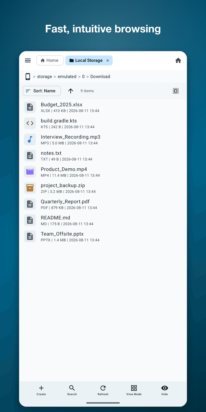 VXplorer — File list view